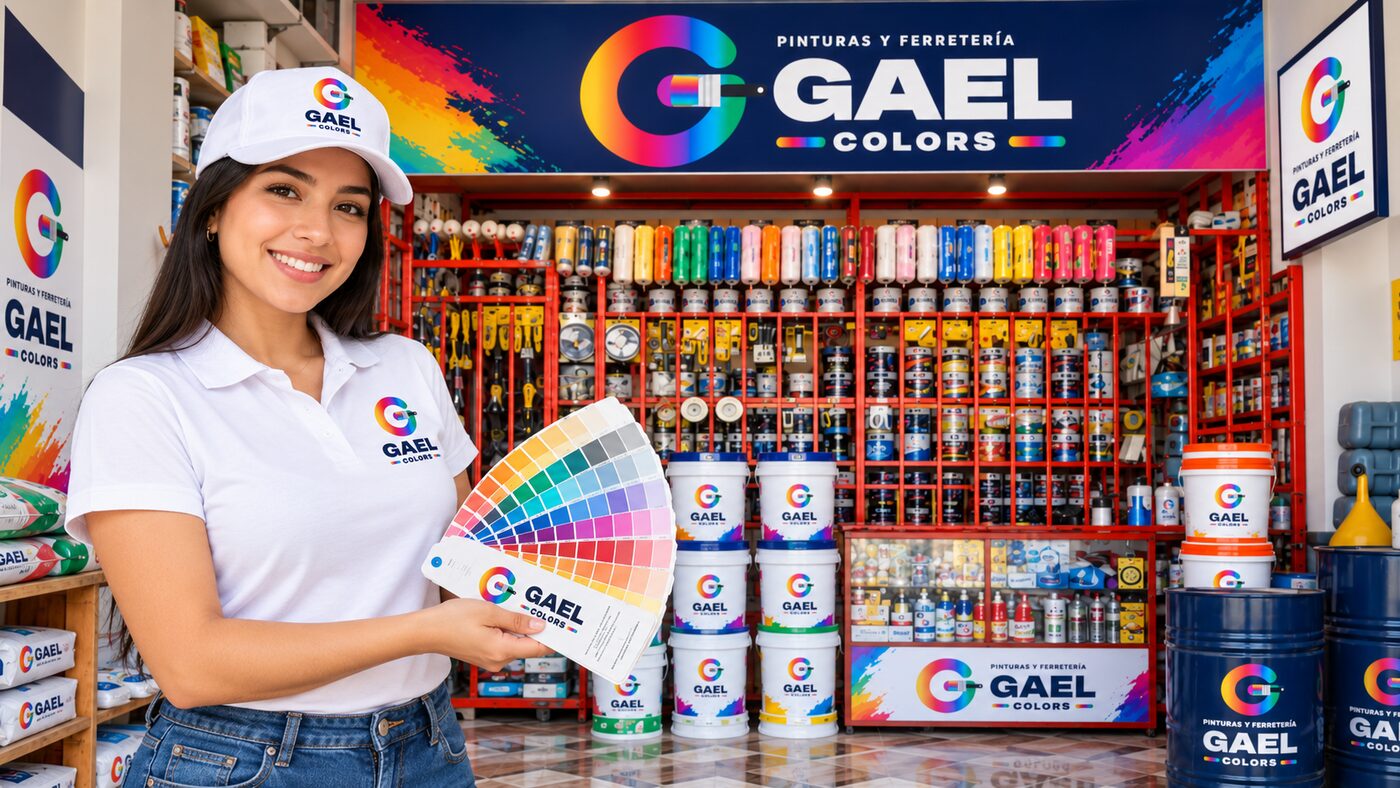 Asesora de Gael Colors con cartilla de colores en la tienda